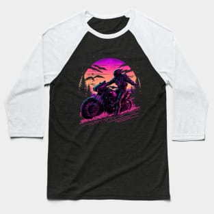 Ride the Vintage: Synthwave Motorcycle Gear Baseball T-Shirt
